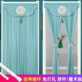 古风布艺防蚊门帘子双层卧室隐私厕所免打孔半帘隔断帘布帘中式
