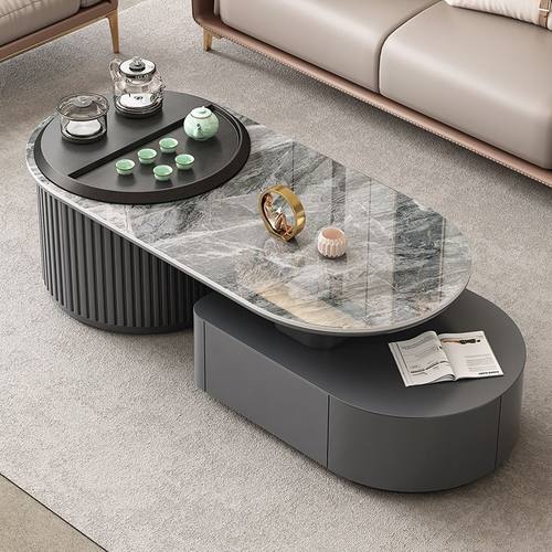 现代轻奢家用岩板茶台客厅泡茶多功能伸缩实木功夫茶几组合茶吧机