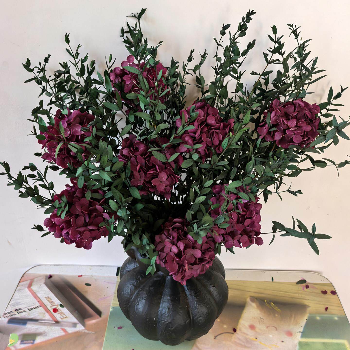 A级绣球永生花花束尤加利叶真花高级感客厅卧室边几餐桌装饰摆件