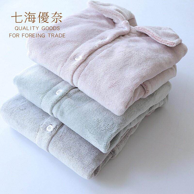 特价清仓纯色珊瑚绒睡衣男秋冬季加厚保暖开衫女士休闲家居服套装