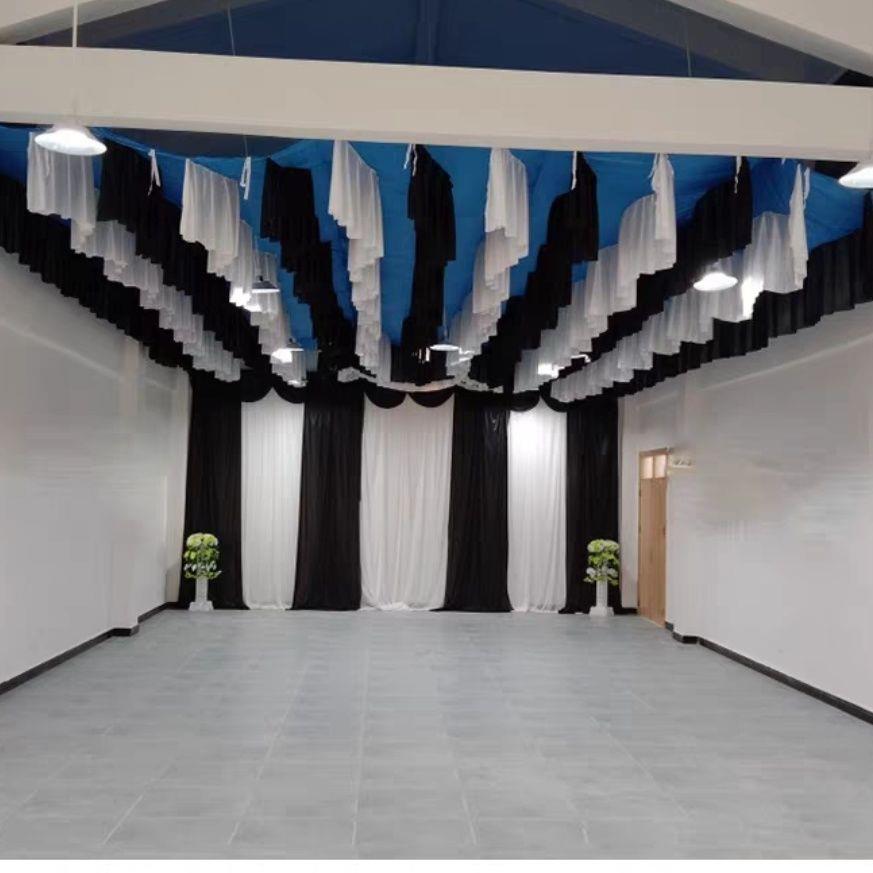 新款葬礼道具婚庆S型悬吊式天花板纱灵堂顶部装饰S形波浪云顶下垂