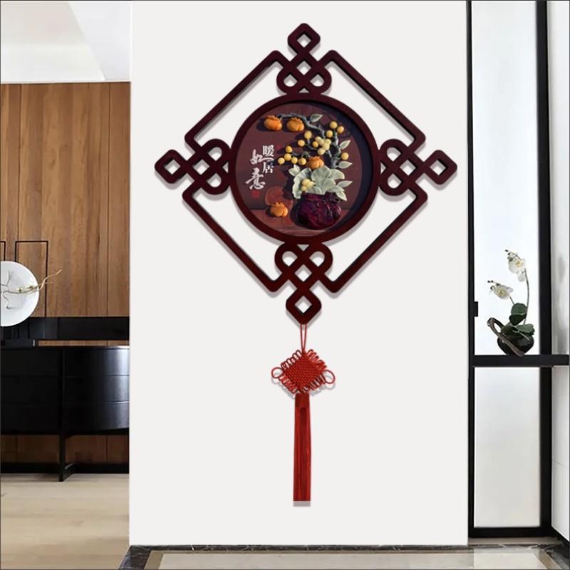 中国结挂饰客厅大号福字挂饰墙上装饰品高档挂画玉雕画玄关装饰画