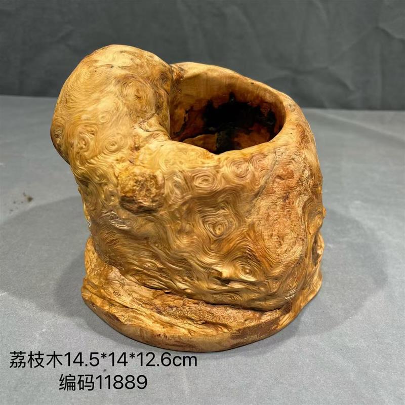 天然荔枝木根雕笔筒 收纳艺术装饰摆件 纯手工精工制作 创意