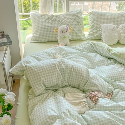 床上用品简约小清j新水洗棉四件套床单单双人床学生宿舍三件套被