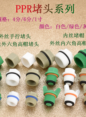 PPR20 25 32堵p头4分堵帽6分1寸外丝堵测压管堵白绿色灰色接头配
