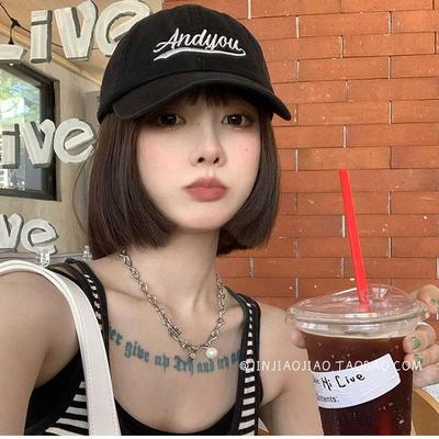 春秋棒球帽子假发一体小头围时尚女短发波波头透气彷真光头显脸小