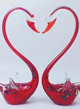 M812手工琉璃红色天鹅养迁送礼轻奢摆件情情侣粉色卧室创意陶瓷