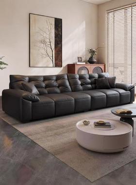 大黑熊头层牛皮沙发意式极简客厅大户型直排黑色轻奢猫抓真皮沙发