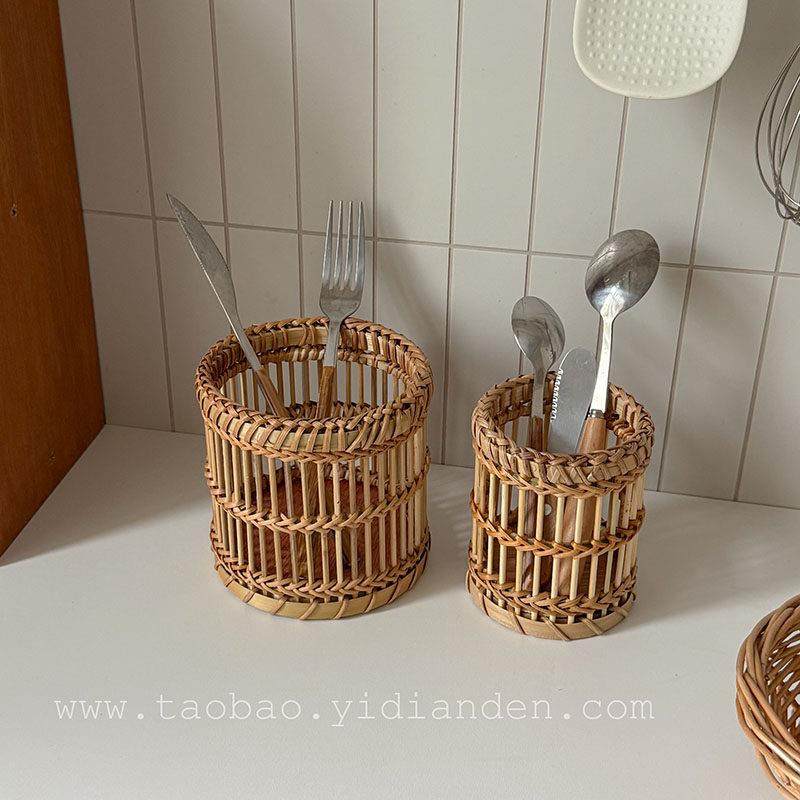 竹编筷子筒笔筒化妆刷收纳盒家用厨房置物架台面筷笼刀叉筒,收纳整理,笔筒,淘宝优惠券,粉丝福利购,淘宝优惠卷