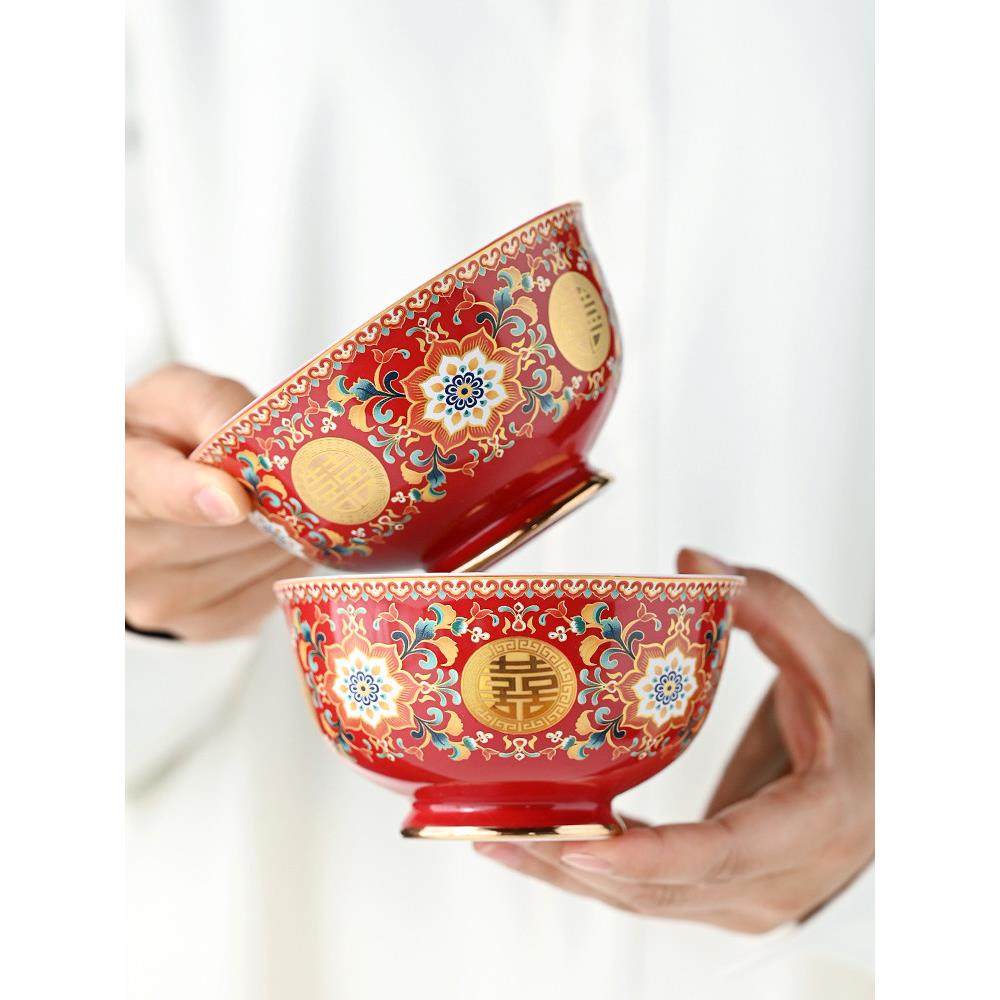 景德镇国潮结婚喜碗对碗婚礼碗筷套装中式敬茶杯一对新人陪嫁餐具,节庆用品/礼品,喜碗/敬茶杯,淘宝优惠券,粉丝福利购,淘宝优惠卷