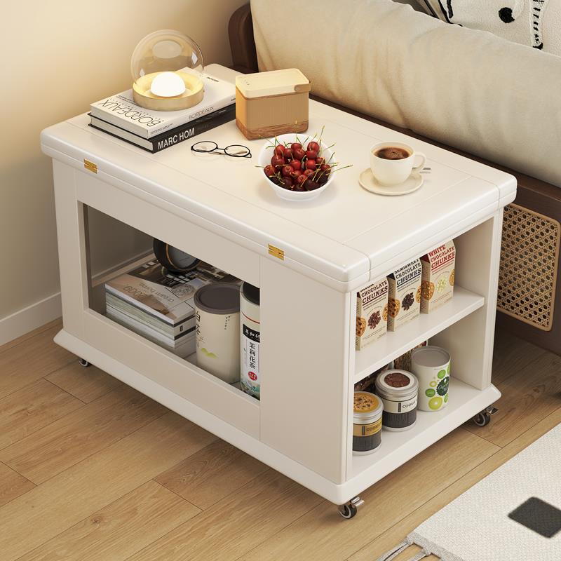 全实木沙发边几客厅可移动折叠桌家用小推车床头茶桌侧边柜小茶几