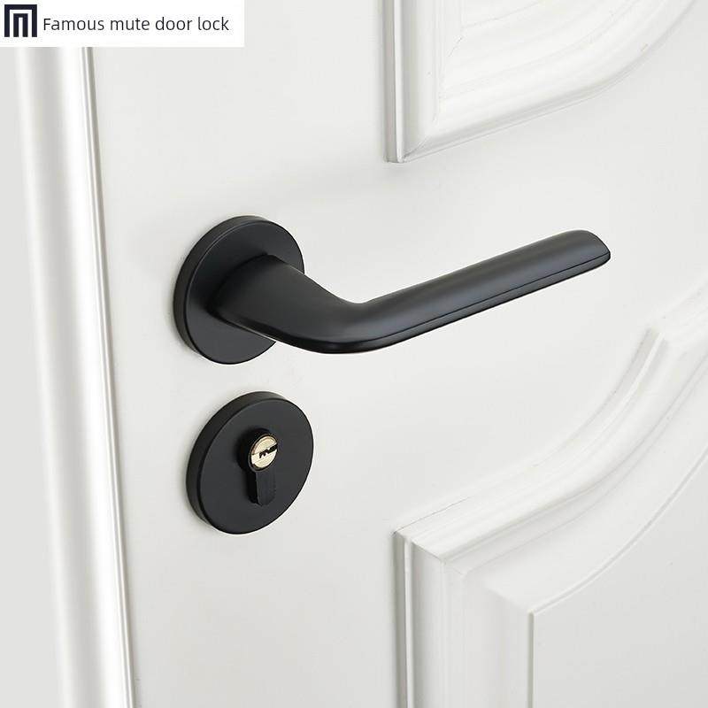 明门门锁室内卧室门锁黑色家用实木门锁灰色金色房间无声磁门