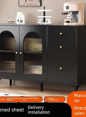 石板餐具柜多功能茶柜客厅墙壁储物柜厨房橱柜覆古黑色橱柜