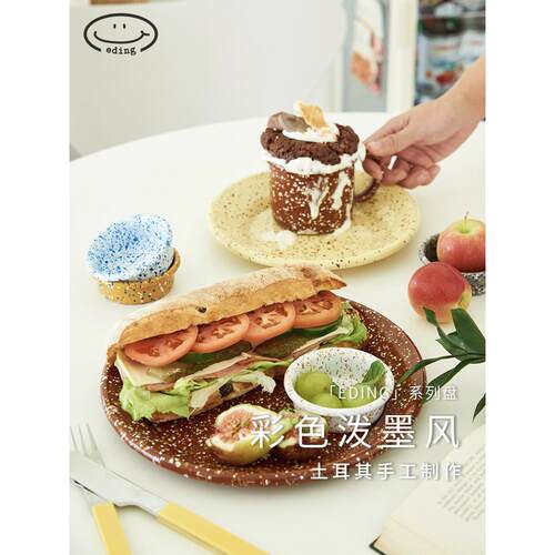 韩国进口Eding搪瓷早餐沙拉甜品盘晚餐盘子蘸料碟露营珐琅餐具女