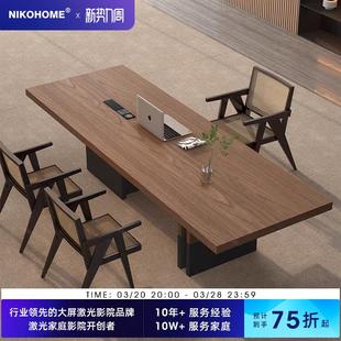 极简大长书桌客厅大桌子工作台家用学习桌大板桌长方形办公桌 意式