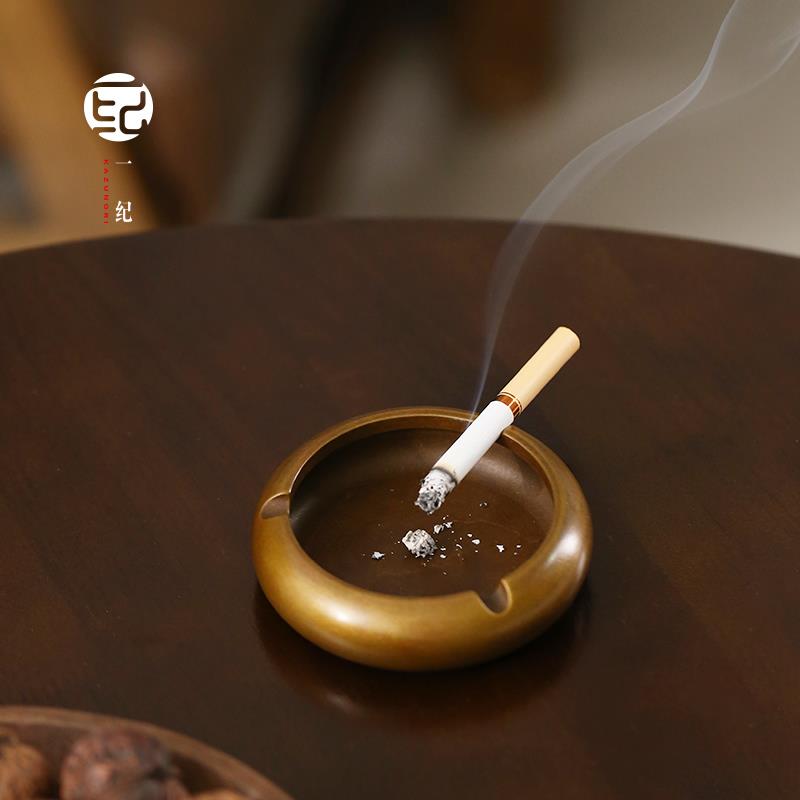 黄铜复古烟灰缸加厚车载烟缸客厅茶桌装饰品创意卧室摆件高档烟盅