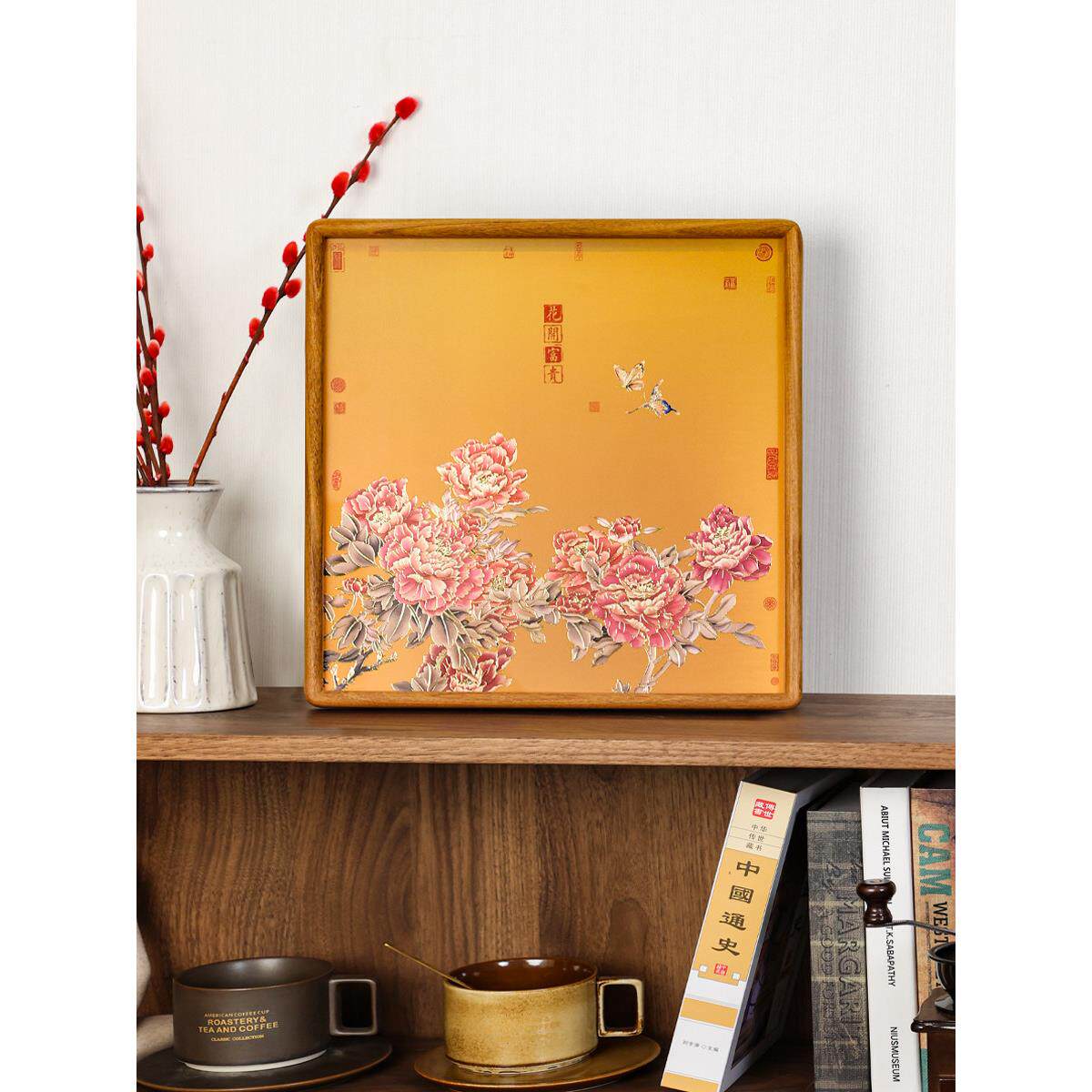 盛开的财富、新中国风装饰画、牡丹挂画、高雅的门厅、领导桌面画