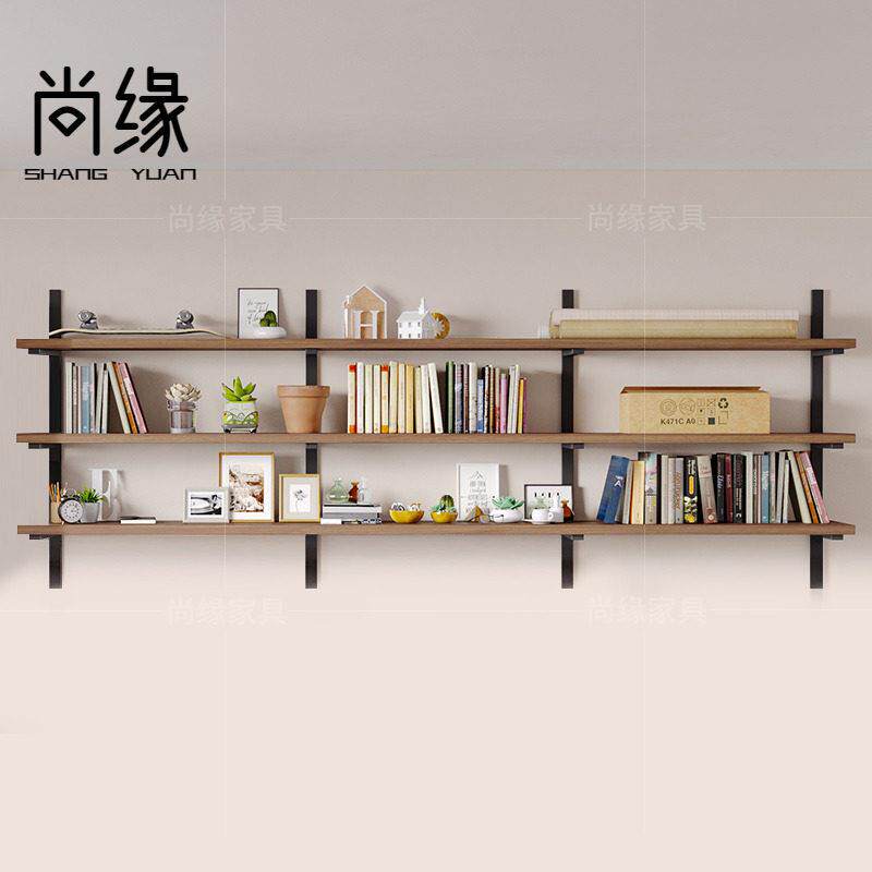 loft铁艺置物架家用钉墙书架工业风实木收纳书架小户型简约收纳层