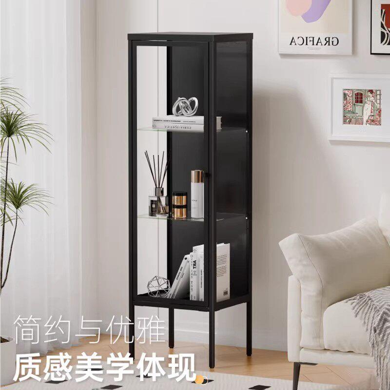 多巴胺收纳柜铁皮玻璃开门式窄款小客厅卧室书桌夹缝储物展示柜子