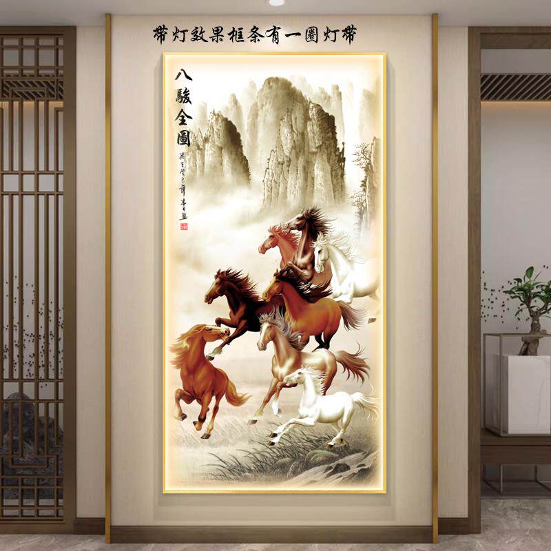 马到成功客厅马过走廊装饰画玄关道入户图壁画骏马八骏图挂画竖版