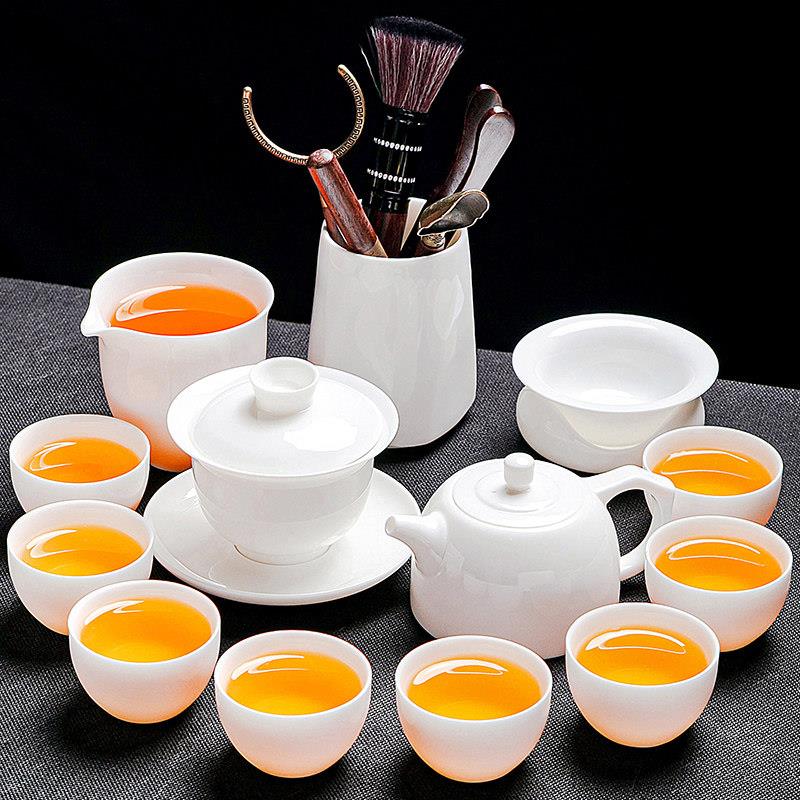 景德镇汝窑德化羊脂玉茶具套装家用轻奢高档白玉白瓷功夫泡茶壶茶