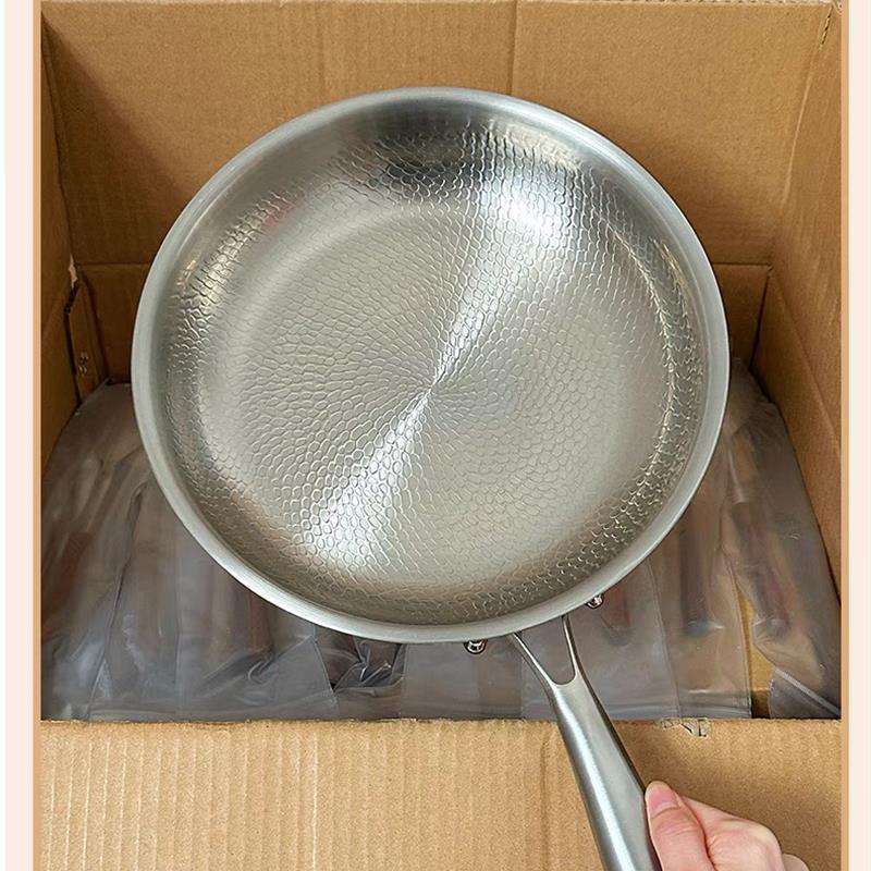 有钛无涂层三层钢平底不粘锅电磁炉燃气用钛锅牛排煎锅家用煎饼锅