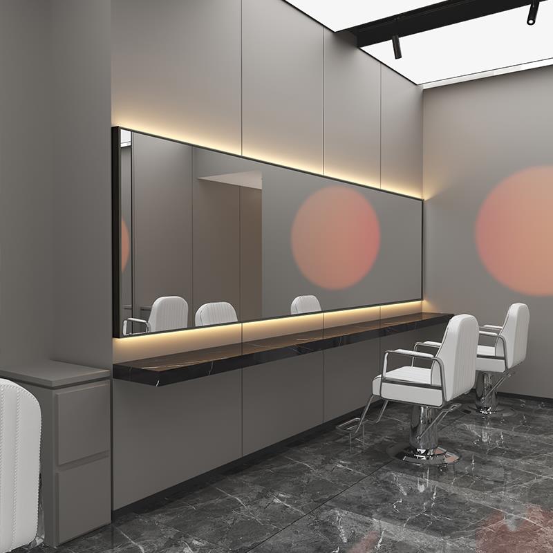 理发店剪发专用横镜、发廊单面镜网红暖光剪发模特发廊镜台