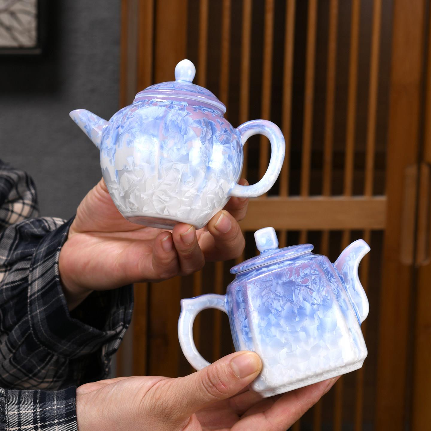 结晶釉陶瓷泡茶壶单壶家用功夫茶具四方壶窑变釉高温烧制茶壶高端