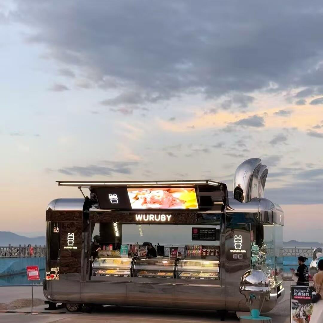 镜面不锈钢餐车风景区露营打卡拍照旅行移动房车可定制饮品美食餐