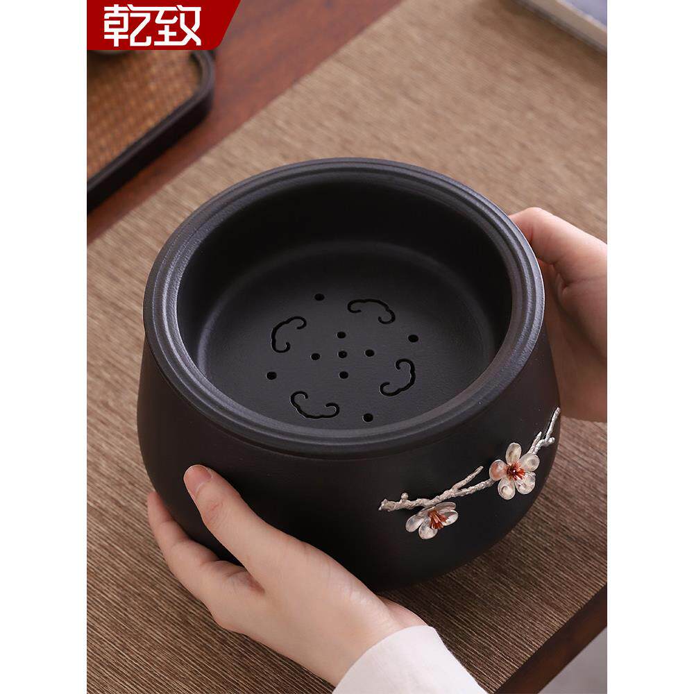茶渣圆筒大有盖洗茶黑陶水碗洗茶碗洗茶碗洗茶碗建水功夫茶具配件