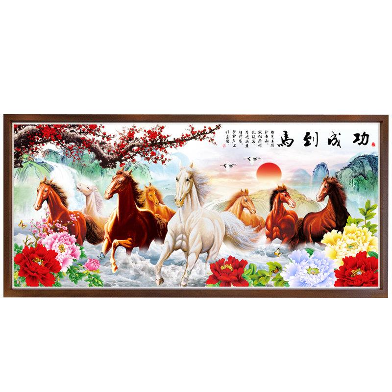 5d砖石画满钻马到成功点钻石秀八骏图2025新款贴钻十字绣山水客厅