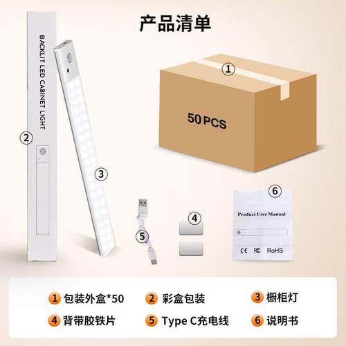 灯超薄d长条橱柜灯楼道电感应三色手展示柜氛围灯挂壁616l充e壁灯