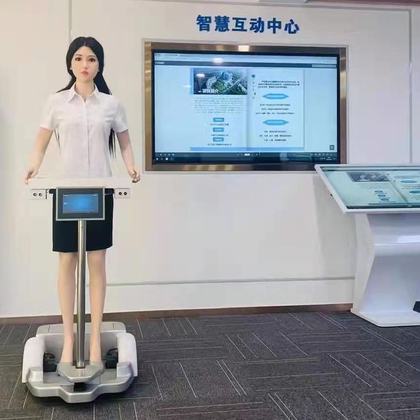 美女仿真迎宾接待775机器人可餐送迎宾引服领智能务音咨询语广告