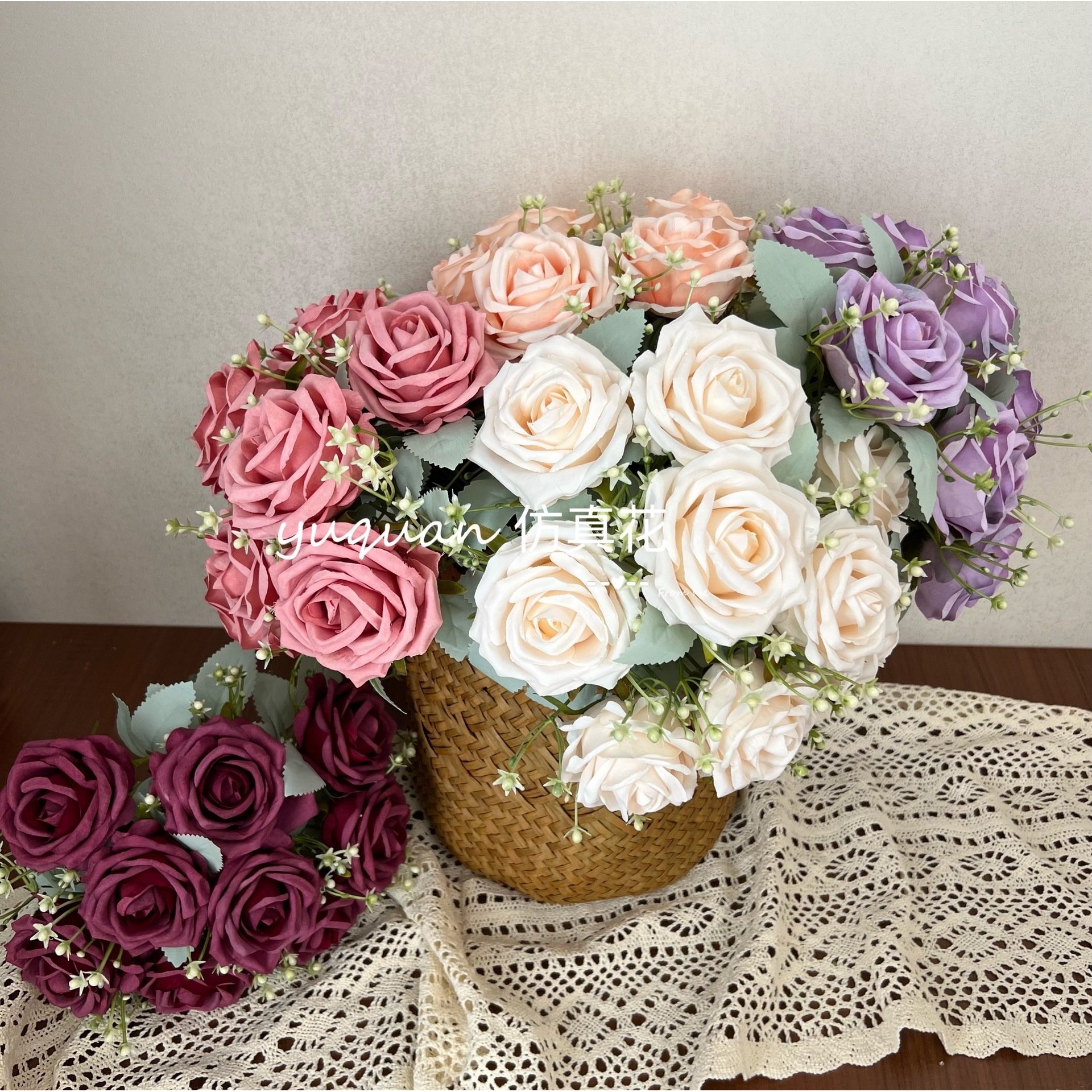 【欧式9头香妃玫瑰】仿真花假花家居装饰婚庆新娘手捧花路引花束