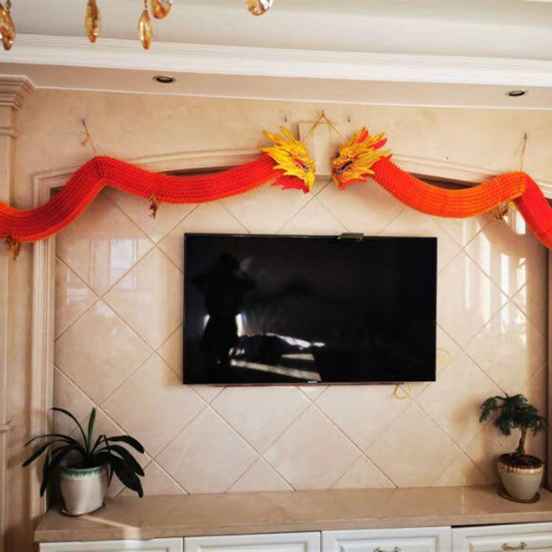 舞龙舞狮a纸龙拉花春节节日店门装饰店铺波浪旗彩带商场吊饰彩旗