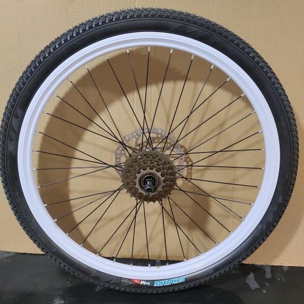 自行车后轮全套 配件大全轮胎车圈v刹改碟刹总成山地车后轮组26寸