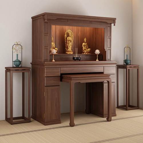 黑胡桃木新中式佛堂佛龛立柜观音财神菩萨供桌神台柜堂口桌香火桌