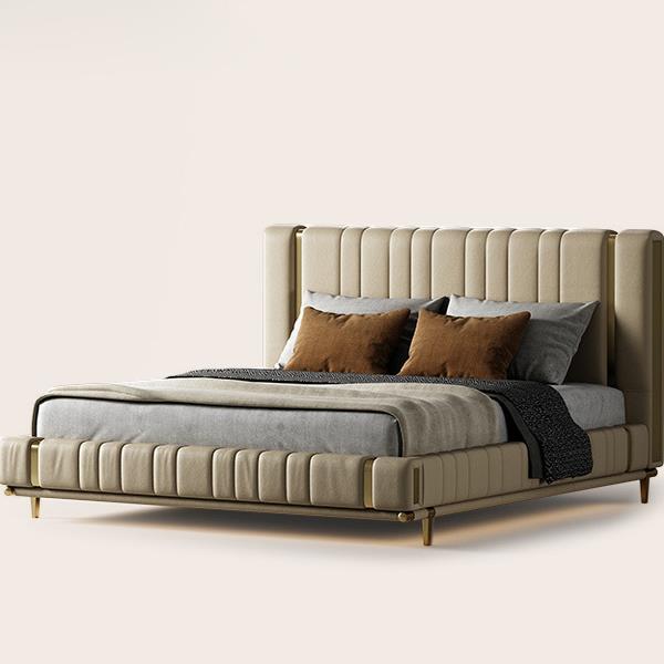 真皮床头层牛皮意式轻奢别墅大平层主卧1.8米大户型双人床钢琴键