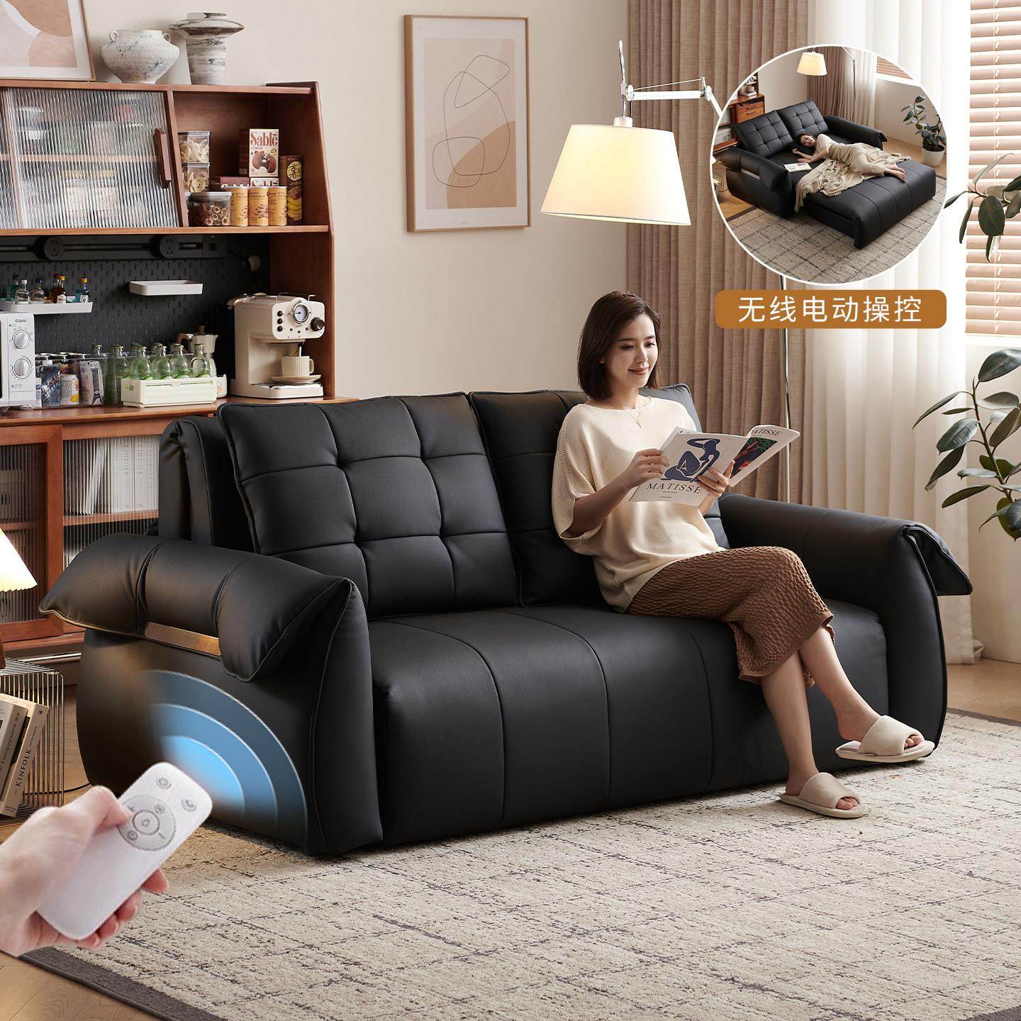 电动真皮沙发床两用一体小户型2025新款语音遥控折叠多功能伸缩床