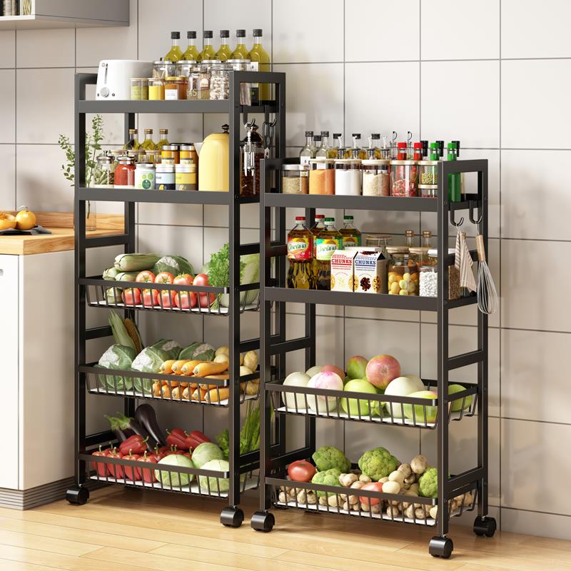 厨房菜篮子置物架多层落地置物架放果蔬菜架子小推车多功能收纳筐