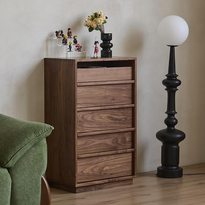 客厅北美黑胡桃木五斗柜北欧日式卧室原木骨骼线 线收纳储物抽屉