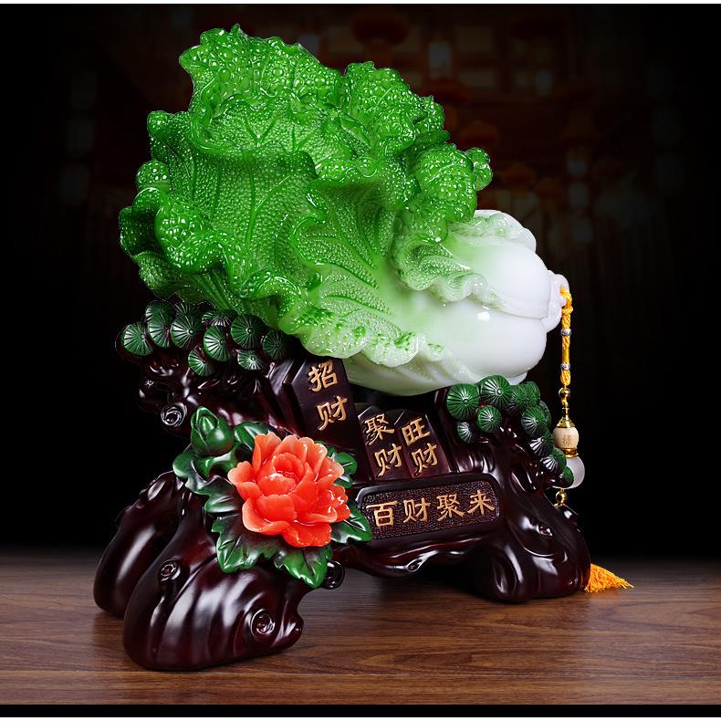 百财聚财大号招财玉白菜摆件客厅新房新居乔迁电视柜装饰开业礼品