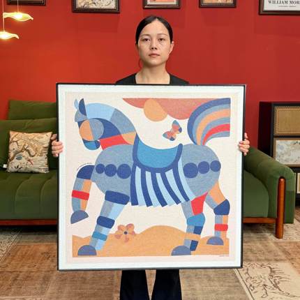 现代艺术轻奢丝巾秀骏马高级感餐厅装饰画J023沙发背景墙挂画8080