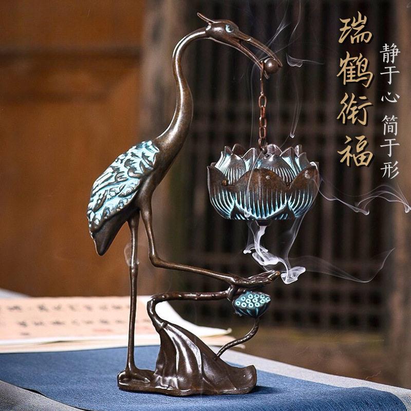 大号仙鹤香炉莲花悬挂吊炉盘香倒流香瑞鹤香薰炉工艺摆件礼品