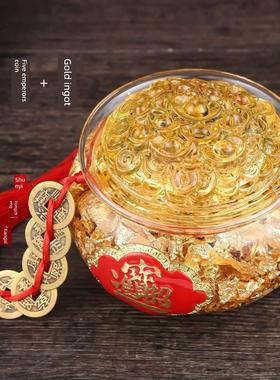 聚宝盆金箔水晶家居财位摆设桌面摆件店铺柜台乔迁开业送聚财礼品