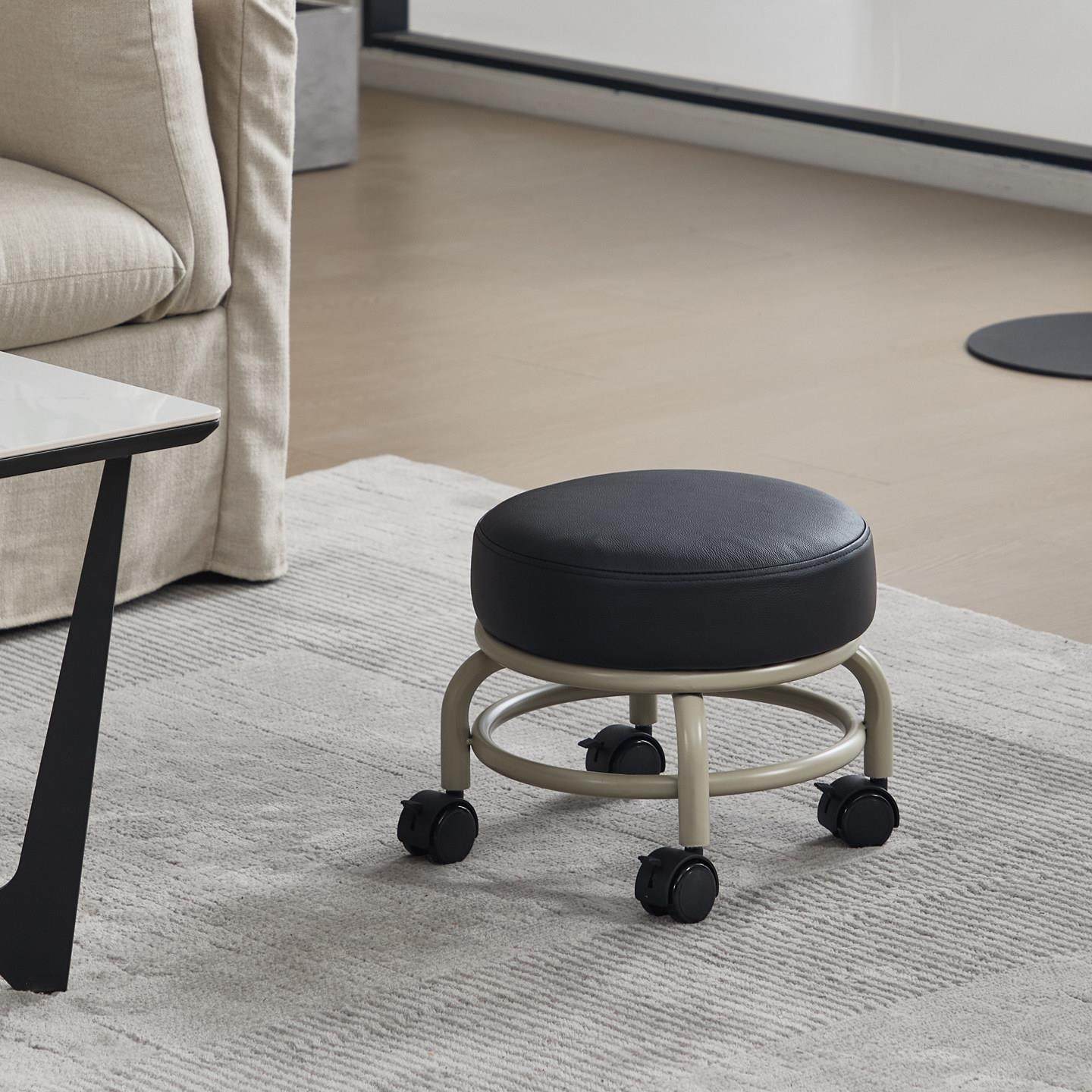 万向轮凳子家用换鞋摘菜带煞车滑轮矮凳高档真皮圆凳加厚静音板凳,住宅家具,矮凳,淘宝优惠券,粉丝福利购,淘宝优惠卷