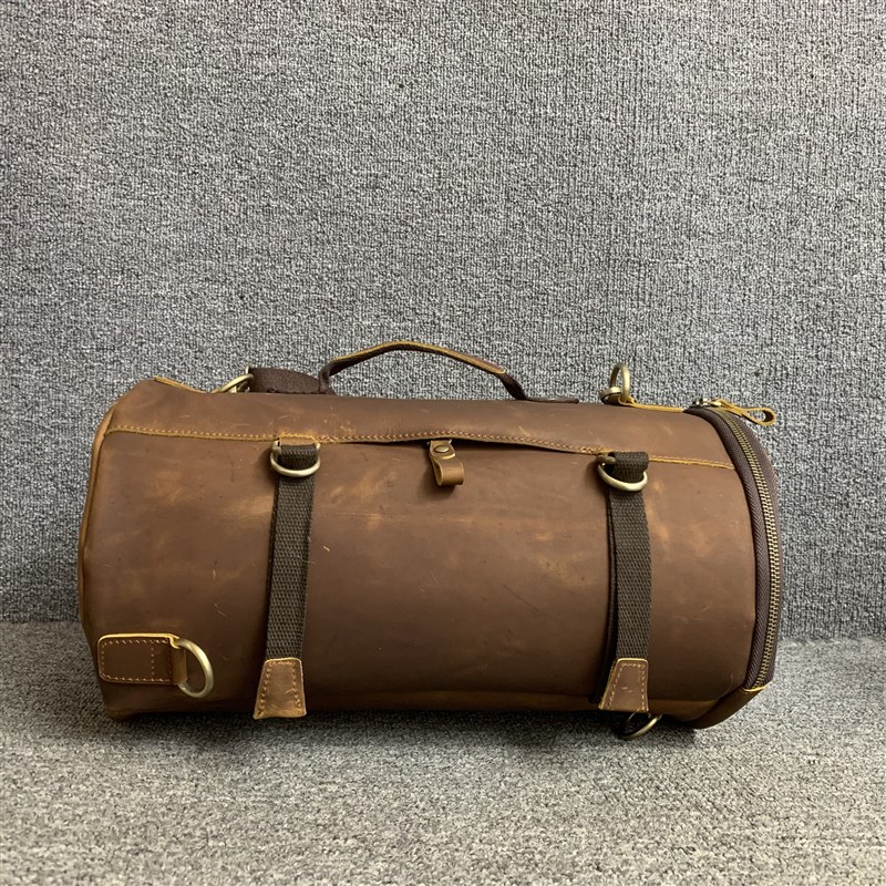 当季新品复古真皮背包头层疯马牛皮男女通用手提单肩双肩水桶包