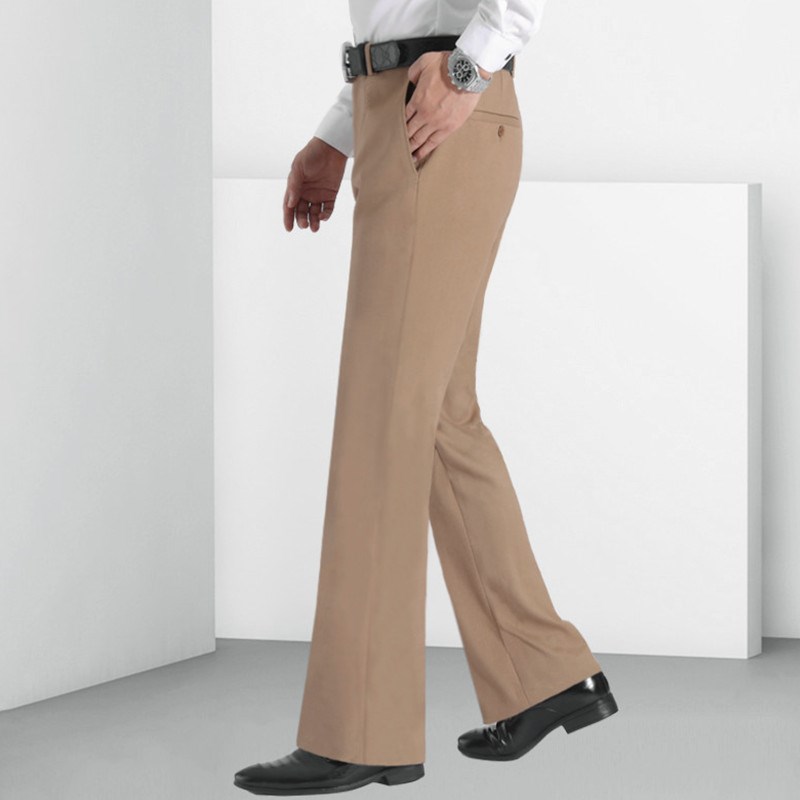 秋冬弹力厚款喇叭裤男垂感免烫阔腿西裤潮流商务男士直筒休闲裤子