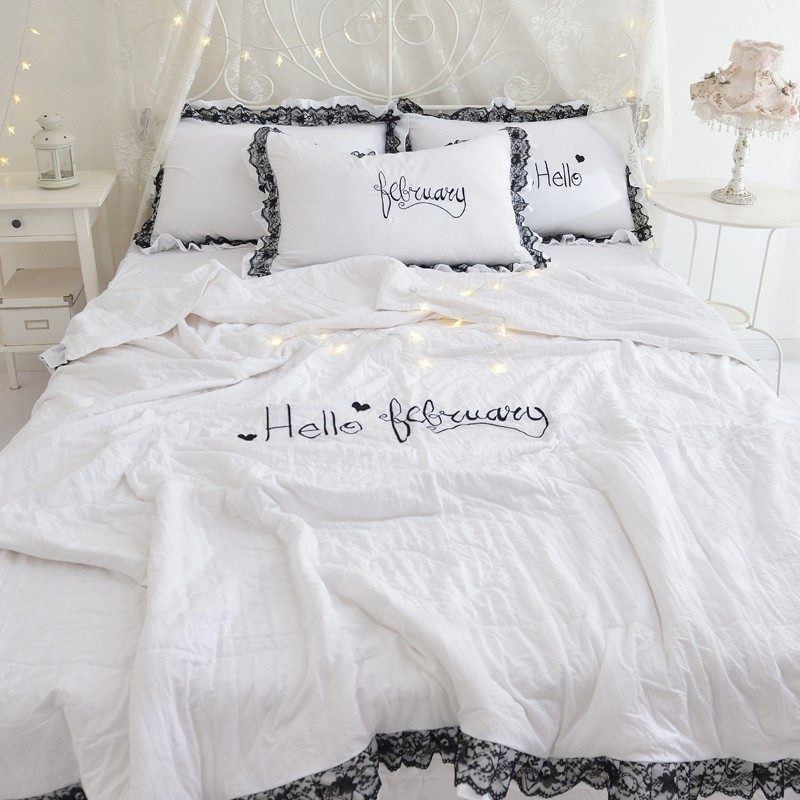 春夏款少女心水洗棉床裙款四件套刺绣小清新蕾丝全棉纯棉春季床品,床上用品,床品套件/四件套/多件套,淘宝优惠券,粉丝福利购,淘宝优惠卷