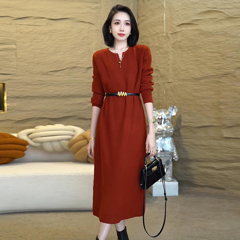 针织长袖a连衣裙女秋冬季2024新款中长款时尚气质红色毛衣直筒裙,服饰配件/皮带/帽子/围巾,保健环,淘宝优惠券,粉丝福利购,淘宝优惠卷